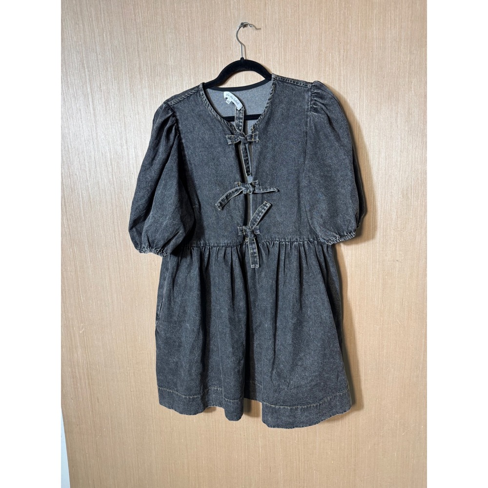 Sofie the Label Denim Puff Sleeve Tie Front Babydoll Dress Women's Size L